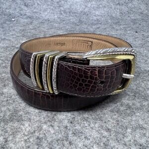Brighton Dark Brown Croc-Embossed Leather Belt with Two-Tone Buckle